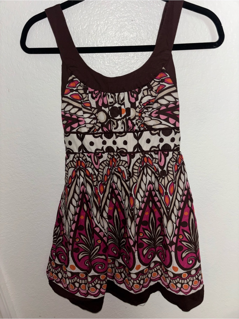 Vintage Y2K Brown & Pink Patterned Floral Sleeveless Dress
